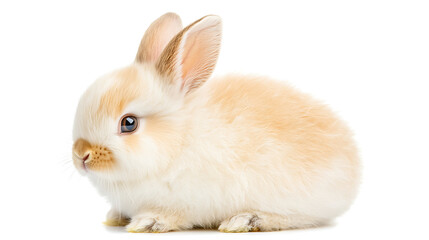 Obraz premium fluffy white bunny with soft fur sits gracefully against white background, exuding sense of calm and innocence. This adorable creature captures essence of cuteness and charm