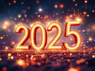 2025: Glowing fireworks, a happy New Year's spectacle.