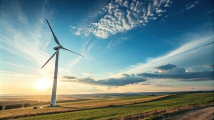 Obraz premium A wind turbine spinning gracefully against a clear blue sky.