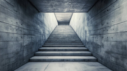 Ascending a lengthy concrete staircase towards a brilliant light in a dim underpass