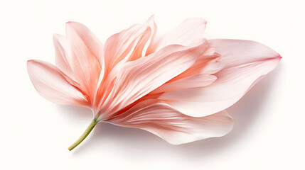 Fototapeta premium delicate pink flower petal isolated on white background, showcasing its soft texture and graceful curves, evokes sense of tranquility and beauty