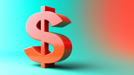 Obraz premium 3D red dollar sign on a blue and red gradient background.