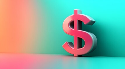 A 3D render of a shiny pink dollar sign on a blue background.