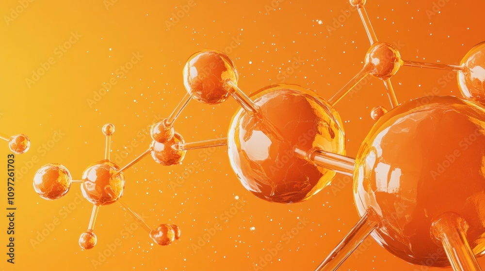 Aufkleber abstract representation of molecules in an orange gradient background.