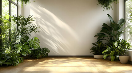 Obraz premium Sunlit Room with Lush Greenery 3D Illustration
