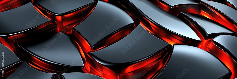Leinwandbilder abstract design featuring interlocking black and red shapes with a glossy finish.