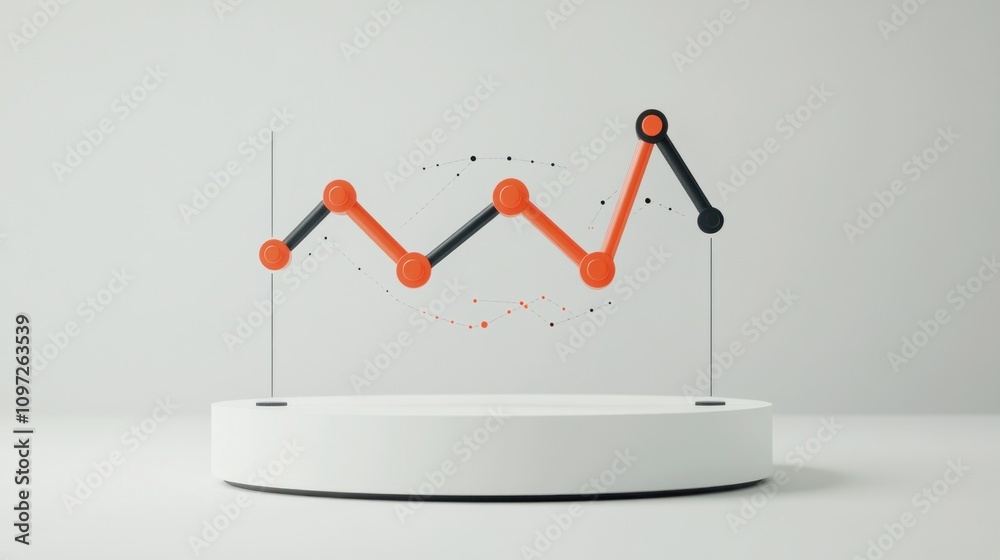 Aufkleber A 3D graph with orange and black lines illustrating data trends on a circular base.