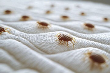 White mattress infested with bed bugs, causing discomfort and health concerns. Prioritize prevention and treatment for hygiene and cleanliness. Eliminate worry and stress