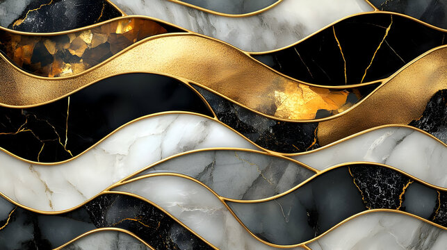 Abstract Gold and Marble Wave Background