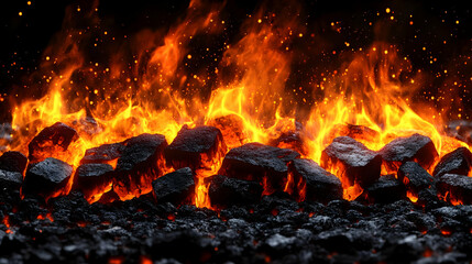 Fiery Embers Burning Coal Realistic Image