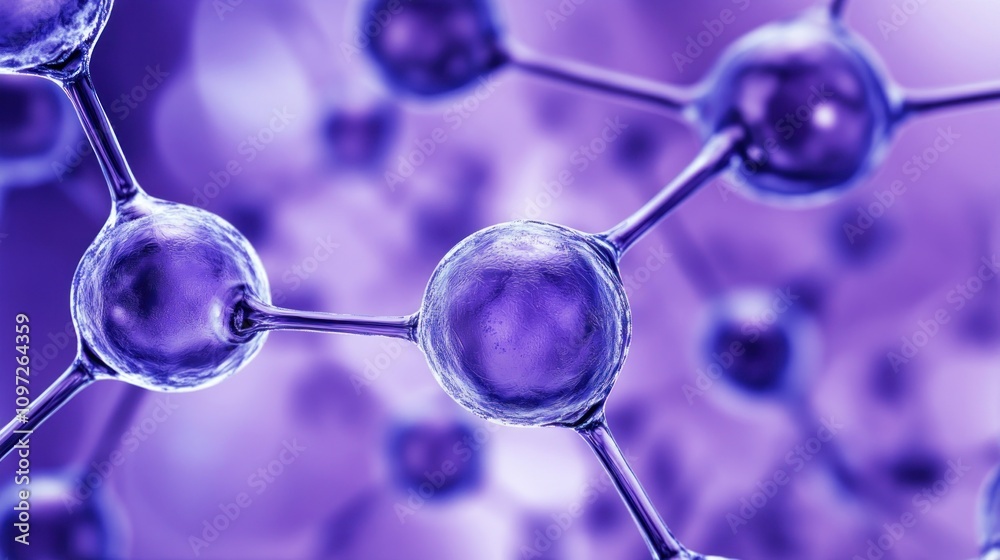 Poster abstract representation of molecular structures with a purple hue.