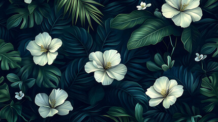 Tropical Floral Illustration Lush Greenery