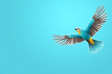 Fototapeta premium A simple 2D drawing of a clear azure sky with a single bird flying high, emphasizing minimalism and freedom