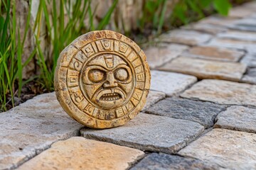 Obraz premium A simple representation of the Aztec calendar stone using bold shapes and a monochromatic color scheme
