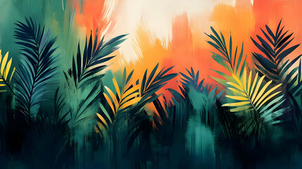 Tropical Palm Leaves Abstract Painting