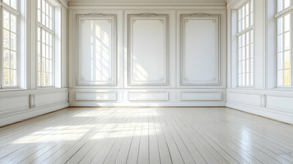 Empty Room with White Walls and Wood Floor - 3D Illustration