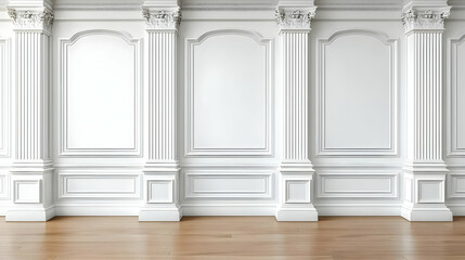 White Wall with Columns and Moldings - Background Image