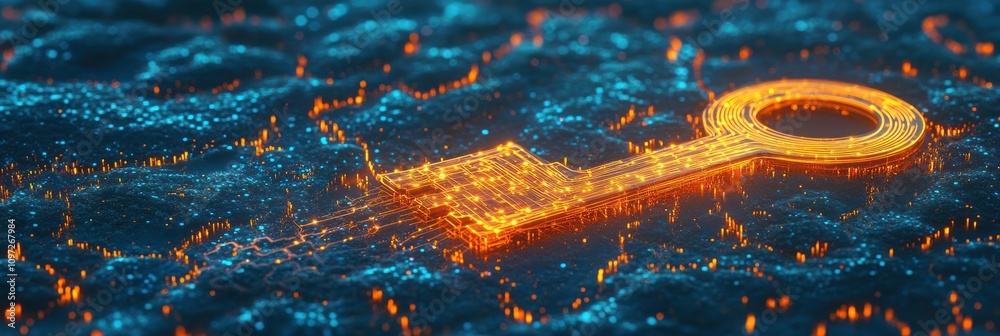 Aufkleber A glowing key on a textured surface, symbolizing security and access in a digital context.