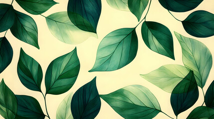 Green Leaves Illustration on Yellow Background