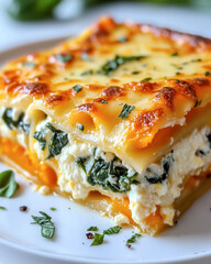 Savor the comforting layers of butternut squash and spinach lasagna cooked to perfection with melty cheese for a delightful homemade experience