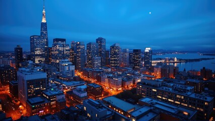 Obraz premium generative ai, Dynamic Urban Skyline at Dusk