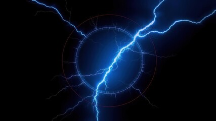 Circular blue lightning bolt pattern on a dark background, symbolizing energy, power, electricity, abstract digital art, circular, blue