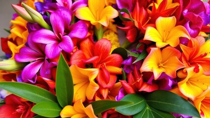 Fototapeta premium Close-up of a vibrant Hawaiian lei made from hibiscus and tropical plants, close-up, flora