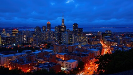 Fototapeta premium generative ai, Dynamic Urban Skyline at Dusk