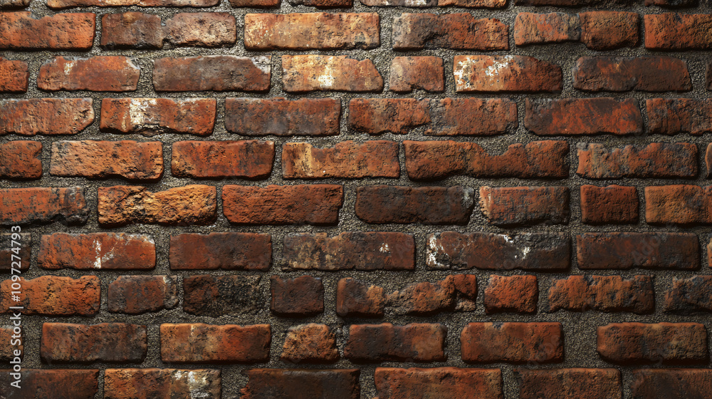 Poster detailed shot of a weathered, aged red brick wall providing a rustic and textured backdrop, perfect 