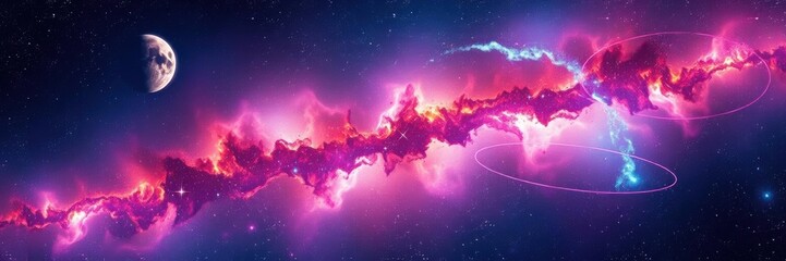 Fototapeta premium Vibrant and colorful nebula in outer space with planets and galaxy in the background, celestial, cosmic