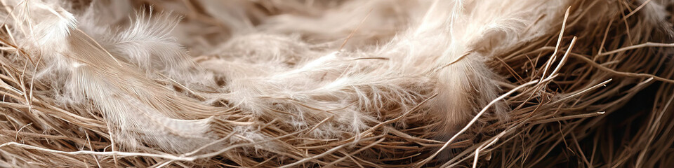 Empty Nests: An empty bird's nest, with soft, fluffy feathers strewn about.