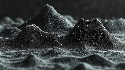 Abstract digital landscape with textured mountains.