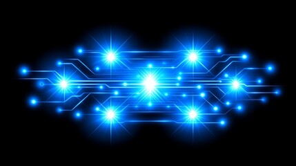 Fototapeta premium Abstract glowing blue circuit board design on black background.