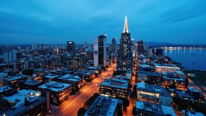 Obraz premium generative ai, Dynamic Urban Skyline at Dusk