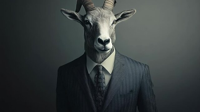Goat-Headed Businessman in Suit with Dark Background
