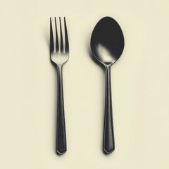 A fork and spoon positioned side by side on a light background.