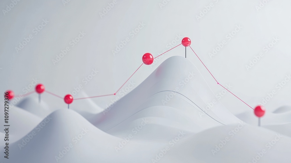 Poster Abstract mountain range with red pins marking a line graph showing growth and progress.