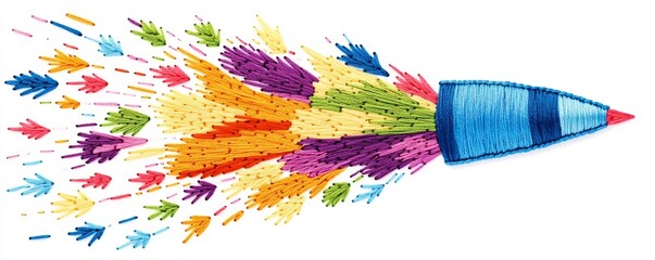 Fototapeta premium Colorful embroidered firecracker design with vibrant threads