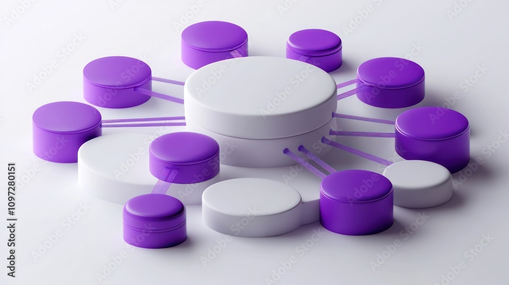 Poster Abstract network of white and purple circles connected by lines on a white background.