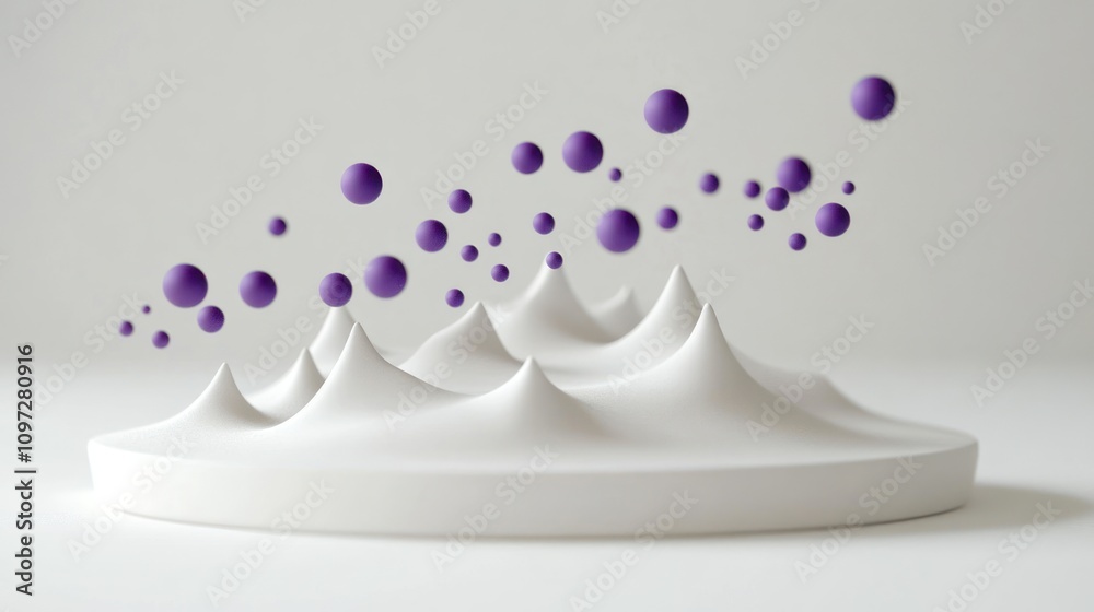Aufkleber Abstract 3D rendering of white platform with purple spheres floating around it.