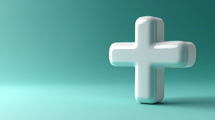 Fototapeta premium White 3D plus symbol on teal background.