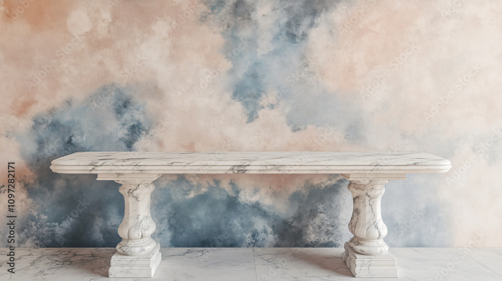 Poster elegant space for product display with a luxurious marble table and beautifully textured wall