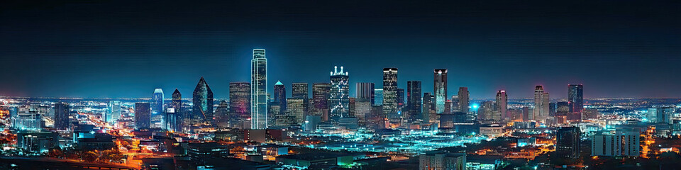 Obraz premium Dallas Skyline Splendor: The impressive urban skyline of Dallas, Texas, lit up at night.