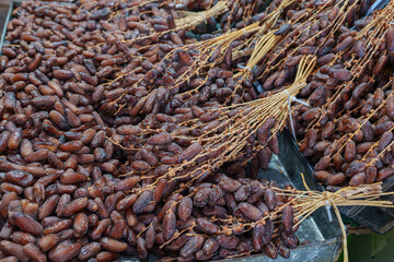 Large bunches of dried dates