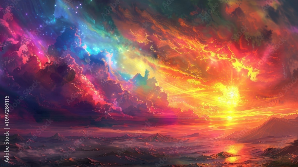 Wall mural the sky transforms into a canvas of rainbow colors with each passing moment revealing a new layer of