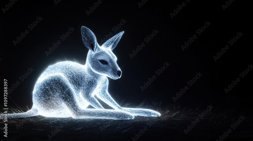 Aufkleber a glowing, ethereal representation of a kangaroo in a dark setting.