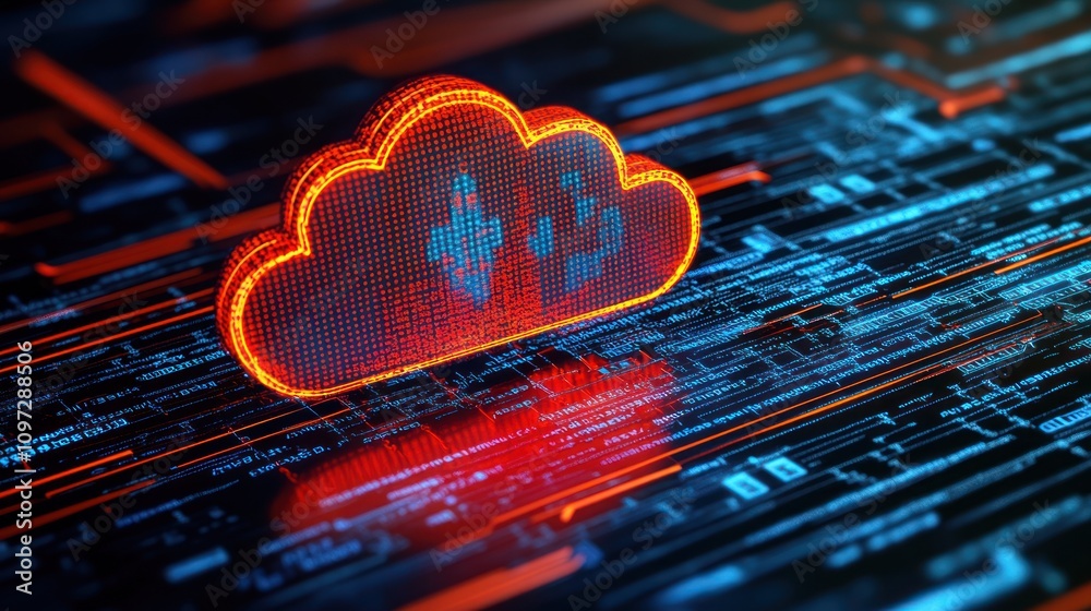 Fototapete a digital cloud symbol with data streams, representing cloud computing and technology.
