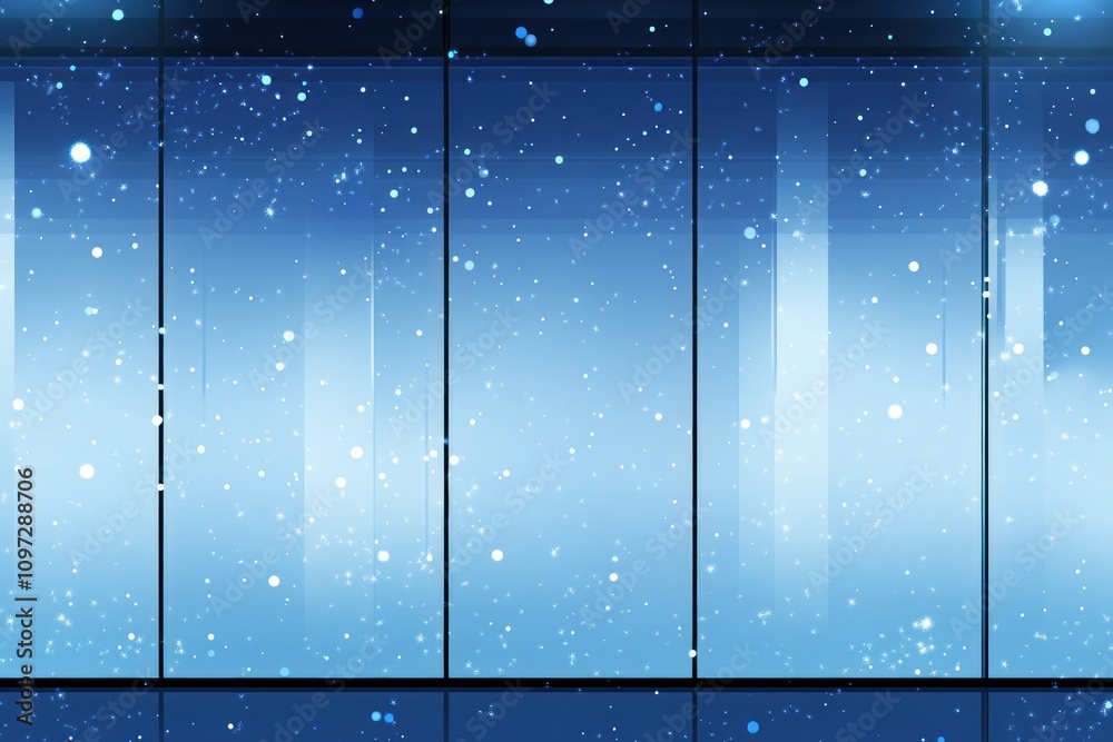 Poster a gradient blue background with white particles, suggesting a serene, snowy atmosphere.