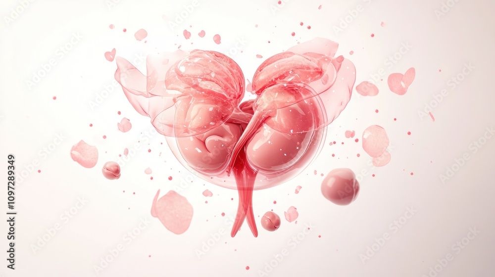 Fototapete Abstract representation of two intertwined forms resembling hearts, set against a soft background.