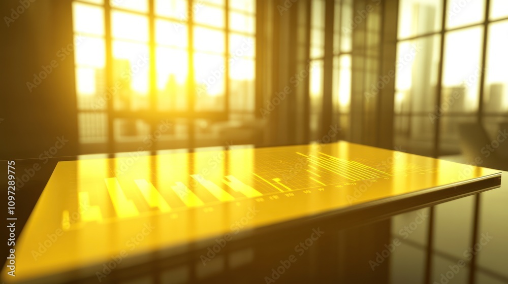 Aufkleber A glowing tablet displaying data charts in a modern office setting.